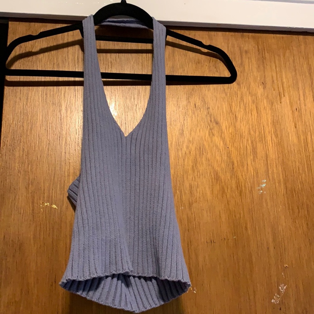 Blue ribbed halter top